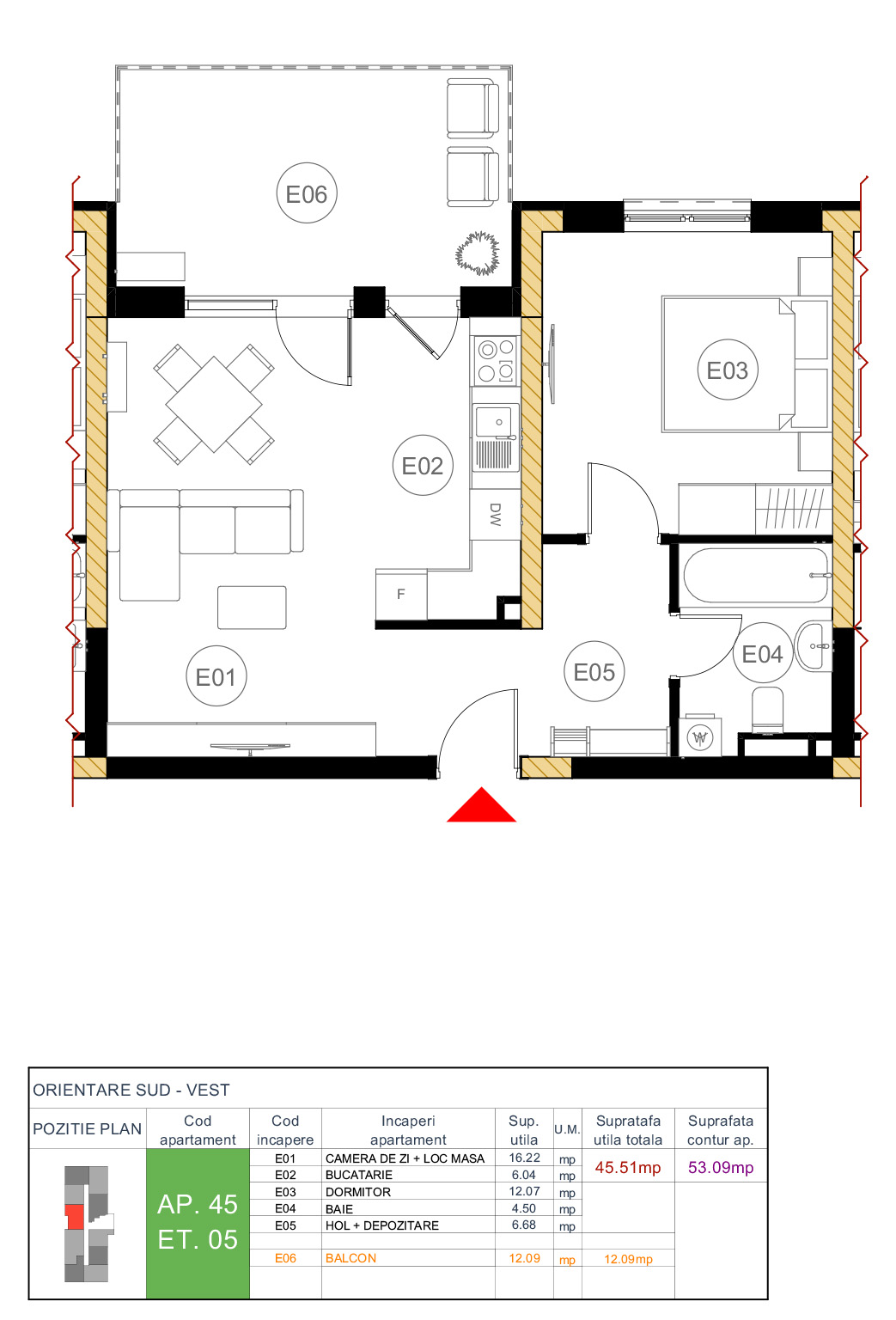 Floor plan — apartment 45